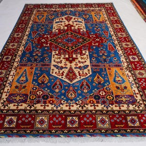 7x10 Large Afghan Rug, Turkmen Medallion Rug Handmade Wool Rug, Super fine Oriental Rug Vintage Pattern Rug, Bedroom Rug 210x310 cm Area Rug