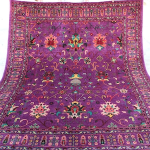 8x10 Purple Bijdar Rug, Turkish Floral Sultani Rug, Handmade Wool Rug, Oriental Rug, Living Room Rug, Kitchen, Bedroom Rug, Modern Area Rug