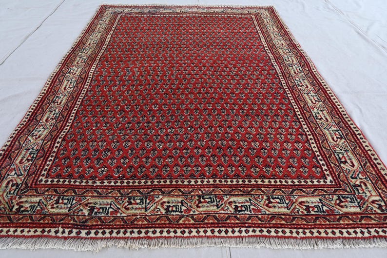 Antique Paisley Rug 4x5'5 Ft Afghan Caucasian Rug, Handmade Wool Rug