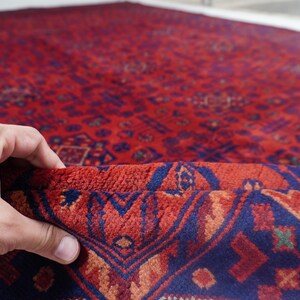 1990s Antique Rug 8'4x11'5" Turkmen Tekke Bukhara Rug Large Area Rug, Handmade Wool Rug Afghan Old Style Rug, Tribal Soft Pile Oriental Rug image 9