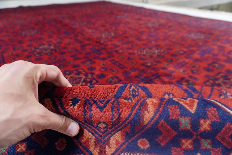 1990s Antique Rug 8'4x11'5" Turkmen Tekke Bukhara Rug Large Area Rug, Handmade Wool Rug Afghan Old Style Rug, Tribal Soft Pile Oriental Rug image 9