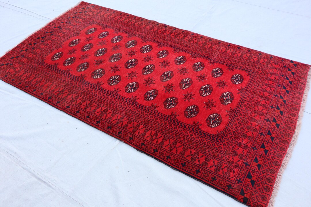Afghan Vintage Mowri Rug 3'4x6'3 Ft Turkmen Hand-knotted Rug, Afghan ...