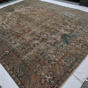 13x10 Large Rug, Terracotta Antique Rug, Handmade Rug, Afghan Wool Rug, Caucasian Rug, Geometric Rug, Living Room Rug, Turkmen Tribal Rug