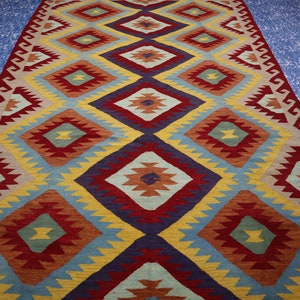 Afghan Rug 6&#39;5x9&#39;10 Stunning Handmade Kilim Rug 200x300 cm Flatweave Oriental Turkmen Rug, Multi Color design 7x10 Area Rug Yellow Blue Red