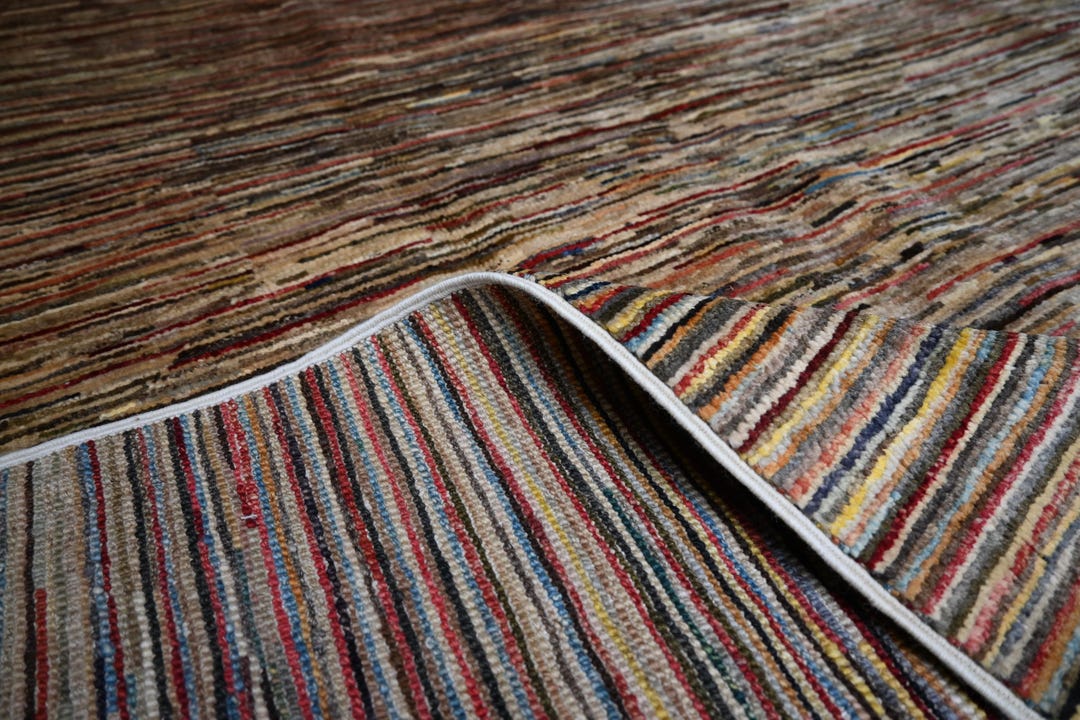 7x9 Afghan Large Striped Rug, Multi Colors Turkmen Handmade Wool Rug ...
