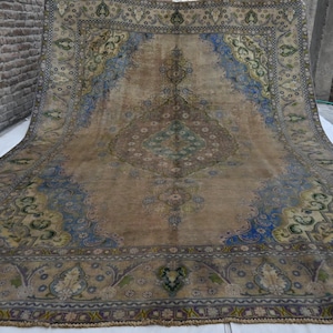 10x13 Large Afghan Antique Caucasian Rug, Handmade Wool Terracotta Turkmen Vintage Rug, One of Kind Rug 290x390 cm Bedroom, Dining Table Rug