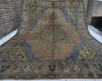 10x13 Large Afghan Antique Caucasian Rug, Handmade Wool Terracotta Turkmen Vintage Rug, One of Kind Rug 290x390 cm Bedroom, Dining Table Rug