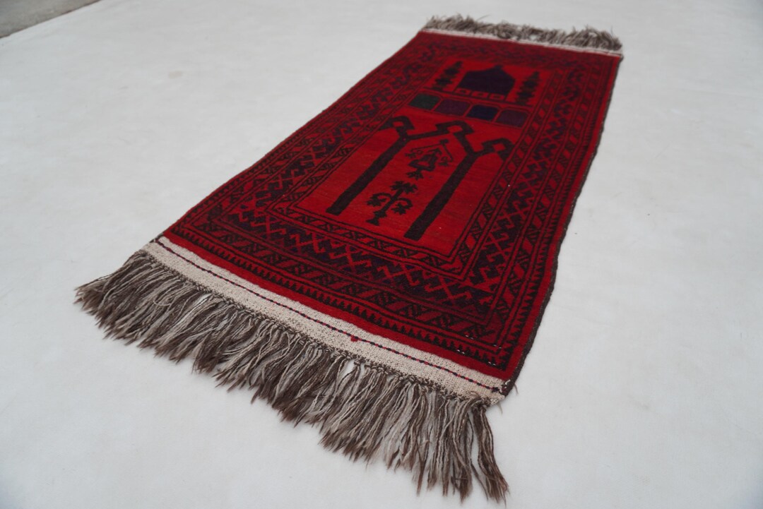 1930s Antique Prayer Rug 2x3 Handmade Wool Area Rug 60x115 Cm Oriental ...