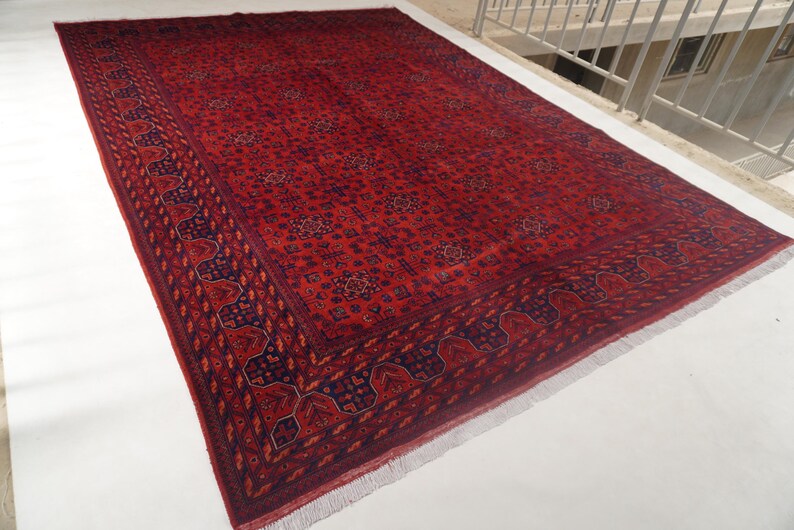 1990s Antique Rug 8'4x11'5" Turkmen Tekke Bukhara Rug Large Area Rug, Handmade Wool Rug Afghan Old Style Rug, Tribal Soft Pile Oriental Rug image 4