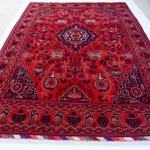 13x9 ft Large Afghan Rug, Hand Knotted Zer Khaki Geometric Bukhara Rug, Oriental Turkmen Tribal Rug, Red Living room Rug Dining Table Carpet Bild 6