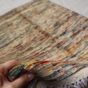 Striped 3'3x4'4 ft Afghan Handmade Wool Gabbeh rug, Multi Color Turkmen Area Rug, Vegetable dyes Modern rug, Kitchen décor, Office rug 3x5
