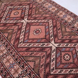 Collectors Piece 3&#39;4x6&#39;2 ft Terracotta Vintage Rug, Caucasian design Rug, Geometric Afghan Rug, Oriental Turkmen Tribal One of a Kind Carpet