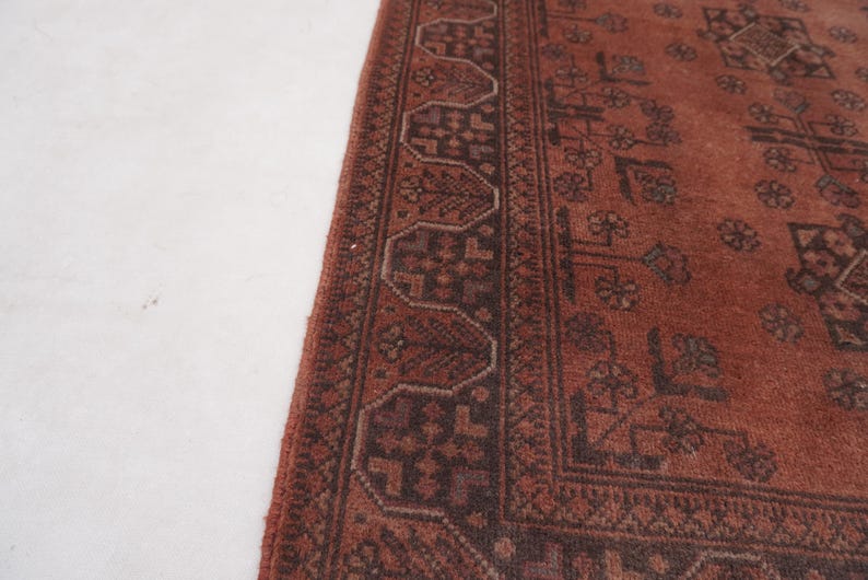 Antique Terracotta Rug 3'4x5'3" Turkmen Bukhara Rug, Handmade Afghan Wool Rug, Bedroom Rug, Office Rug, Kitchen Rug, Tribal Rug image 6