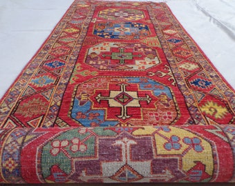 10 ft Runner rug, Red Afghan Hand knotted Wool Rug, Oriental Turkmen rug, Elephant foot Philpy rug, Hallway runner Rug, Entryway runner Rug