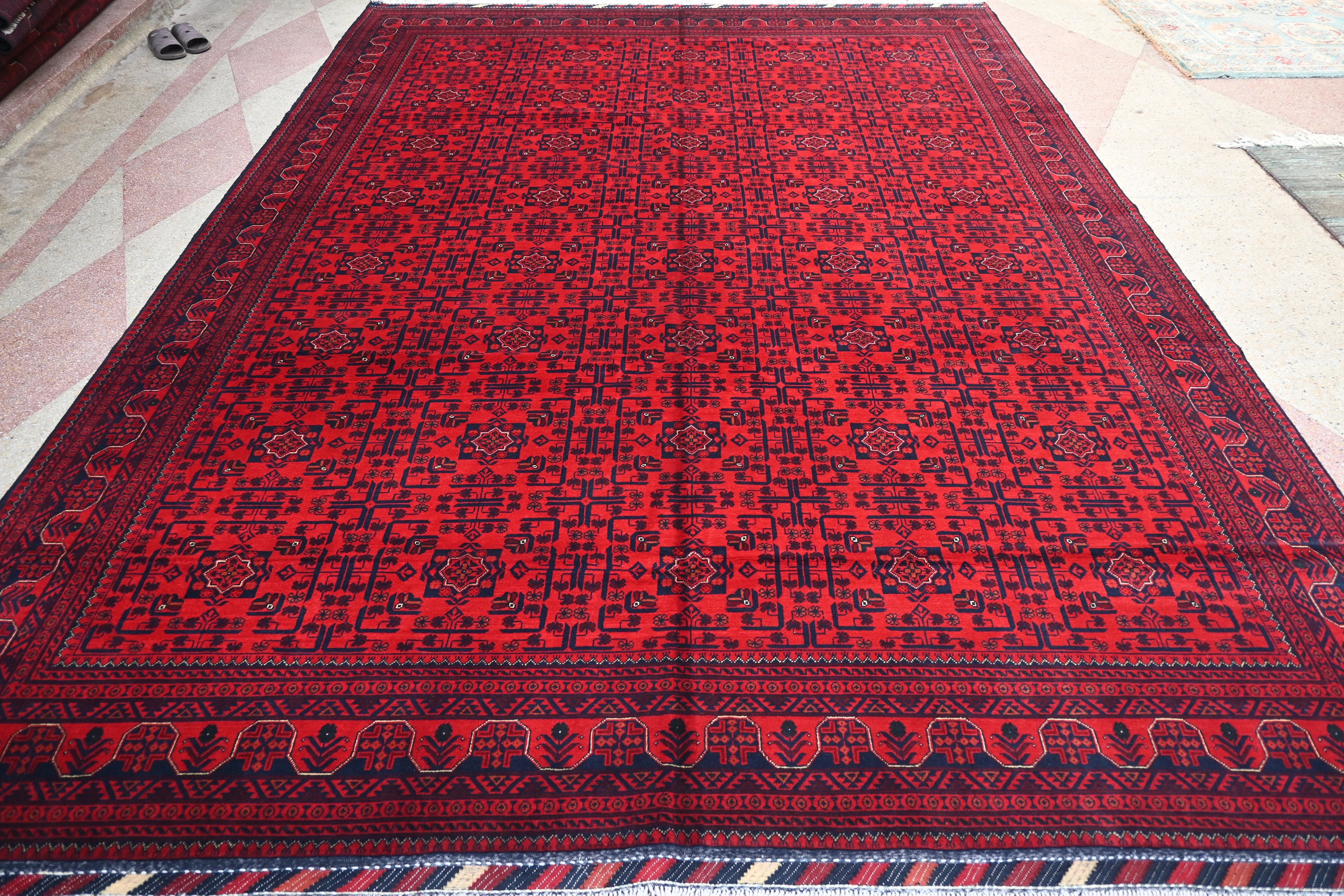 Afghan Bukhara Rug, Turkmen Handmade Wool Rug, Custom Khal