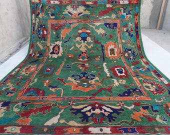 Green Oushak Rug 8x10 Turkish Oushak Rug, Turkmen Handmade Wool Natural Veg dyes Rug, Rug for Living room, Bedroom Rug, Dining Table Carpet