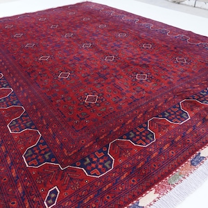 Afghan Rug, 7x10 Vintage Rug, Handmade Rug, Tribal Rug, Turkmen Rug, Bukhara rug, Afghan Wool Rug, Oriental Rug, Bedroom Rug Living Room Rug