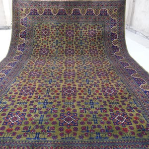 7x10 Afghan Green Rug, Khal Muhammadi Bukhara Rug, Handmade Wool Rug, Turkmen Tribal Rug, Bedroom Rug, Green Red Blue Rug, Living Room Rug
