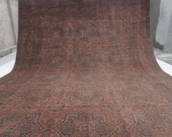 8x12 Large Rug, Collectors Piece Antique Pattern Bukhara Rug, Terracotta Rug, Handmade Wool Rug, Afghan Oriental Rug, Bedroom Rug 8'2x11'8"
