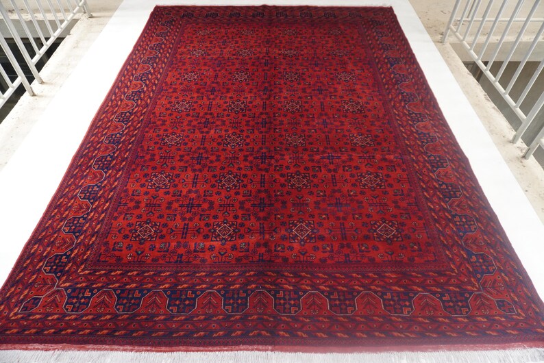 1990s Antique Rug 8'4x11'5" Turkmen Tekke Bukhara Rug Large Area Rug, Handmade Wool Rug Afghan Old Style Rug, Tribal Soft Pile Oriental Rug image 5