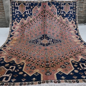 6x8 Afghan Vintage Pattern Rug Turkmen Handmade Wool Area Rug Oriental Caucasian Rug, Bohemian High Pile Rug, Rug for Living Room Office Rug
