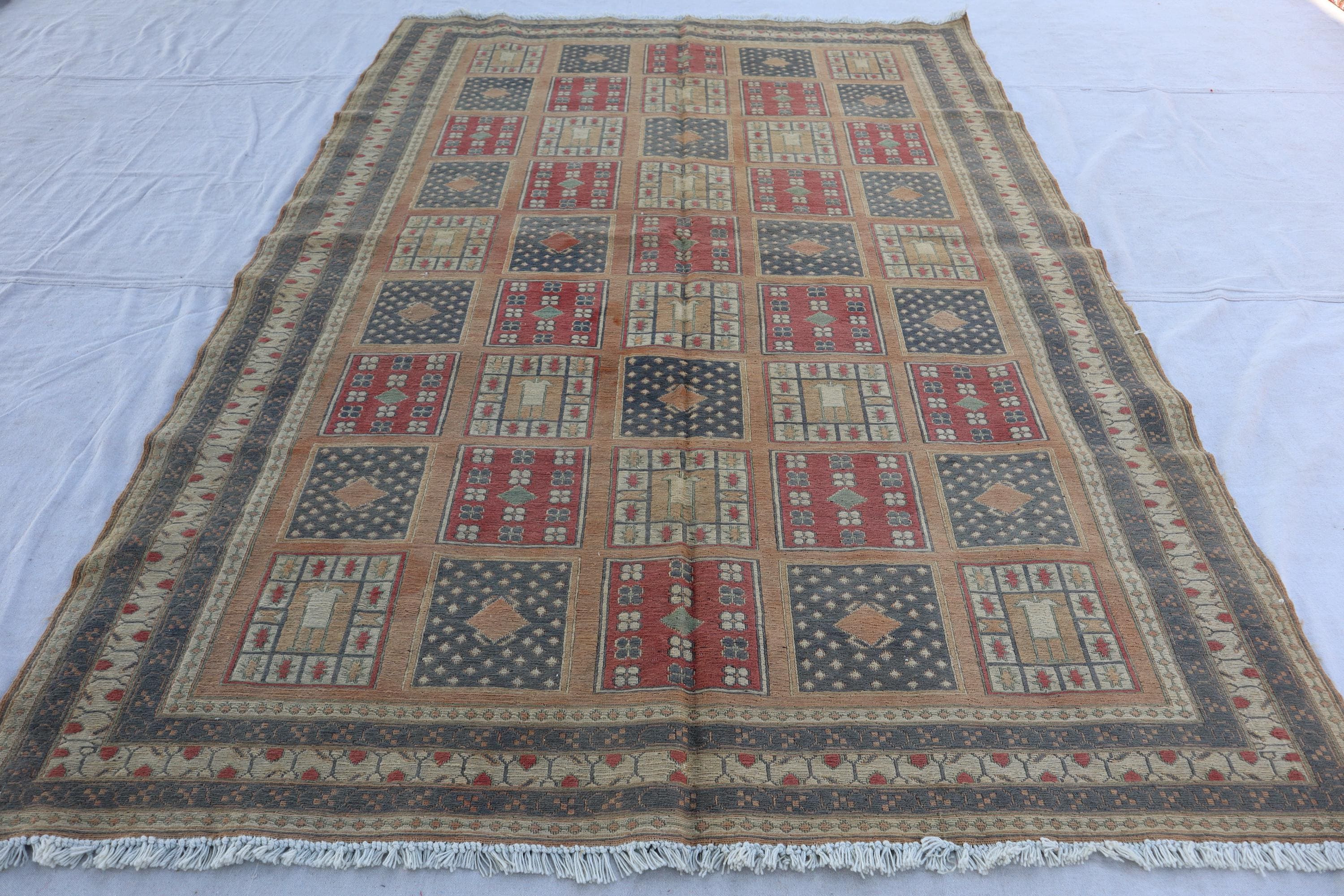 1930s Antique Rug 5x7 Handwoven Turkmen Wool Rug, Terracotta
