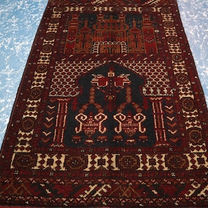 Antique Prayer Rug 2&#39;5x3&#39;9 Afghan Vintage Rug, Handmade fine quality Prayer Rug, High Pile Soft Wool Rug, Turkmen Oriental Rug, Muslim Rug