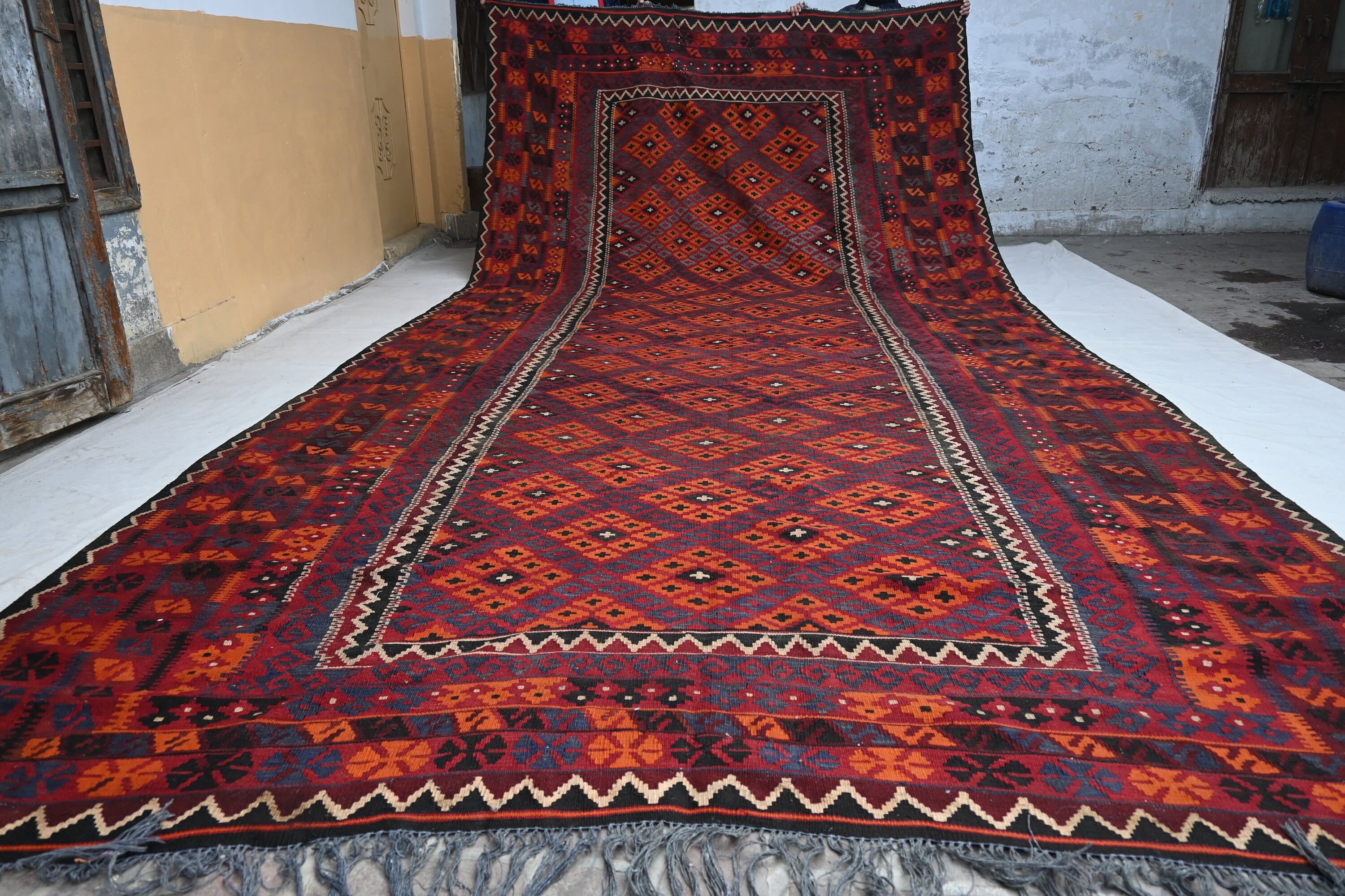 8'7x16'2 Large 1940s Antique Afghan Rug, Authentic Flatweave Kilim Area ...