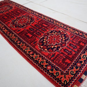 2x5 Runner rug 1&#39;8x5&#39;1 ft Afghan Handmade Wool rug, Khal Muhammadi Geometric Bukhara Rug, Turkmen Oriental rug, Kitchen Runner, Tribal Rug