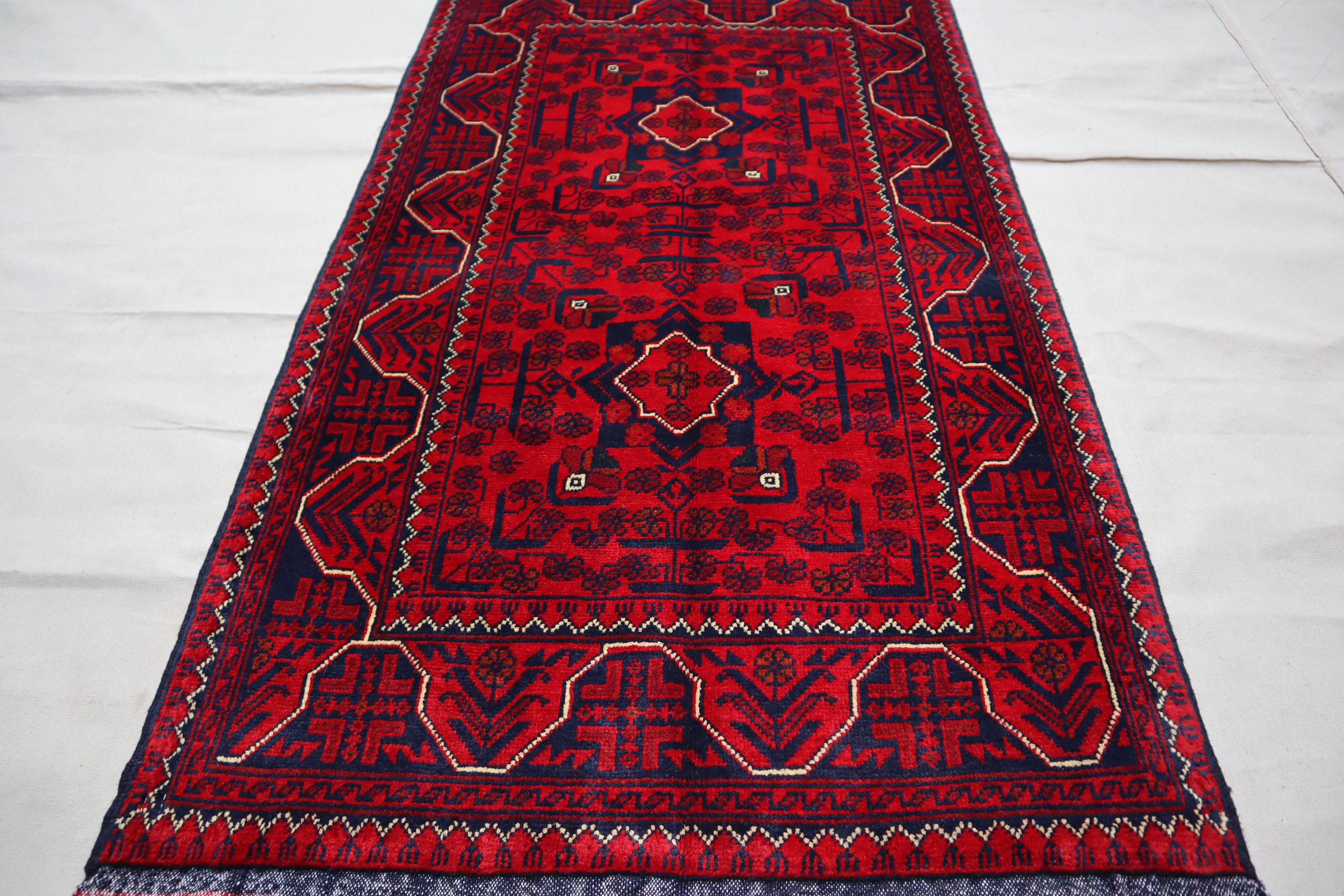 Afghan Bukhara Rug 2'6x4'3 ft Handmade Wool Rug, Oriental Turkmen Khal Muhammadi Rug, Small Area Rug, Bedroom, Office, Kitchen, Kitchen rug