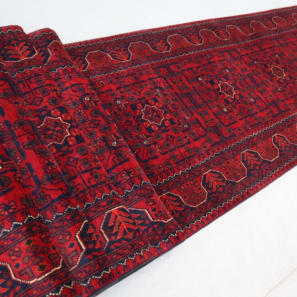 3x20 ft Runner Rug, Red Khal Muhammadi Bukhara Rug, Fine Handmade Wool Rug High Pile Soft Oriental Rug, Long Hallway Stair Treads Runner Rug