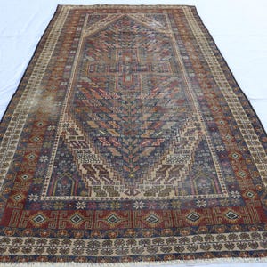 Afghan Vintage rug, Terracotta Geometric Baluchi Rug, Handmade No Pile rug, Oriental Turkmen Tribal Rug, Living Room Rug 140x240 cm Area Rug