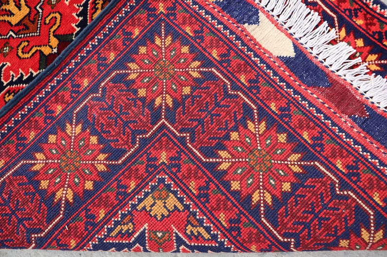 8 Ft Afghan Runner Rug, Chinar Gull Design Turkmen Handmade High