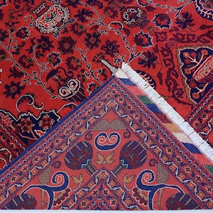 13x9 ft Large Afghan Rug, Hand Knotted Zer Khaki Geometric Bukhara Rug, Oriental Turkmen Tribal Rug, Red Living room Rug Dining Table Carpet Bild 12