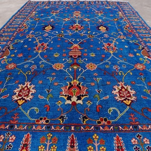 7x10 Blue Bijdar Rug, Top Quality Afghan Handmade Wool Rug, Floral design Oushak Art Rug, Oriental Rug, Turkmen Modern Rug, Living Room Rug