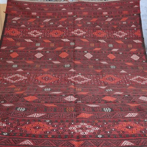 1920s Antique Afghan rug 7x10 Turkmen Olami Flatweave Kilim Rug, Terracotta Vintage Rug, Living Room, Nomadic Tribal Area Rug, Bedroom Rug