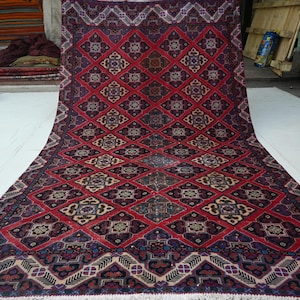 1920s Antique Rug, Caucasian Rug 5&#39;6x9&#39;10&quot; Turkish Geometric Rug Turkmen Handmade Wool Rug, Low pile distressed faded Afghan Tribal Rug 6x10
