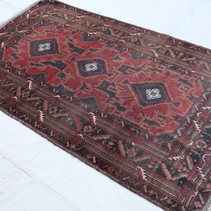 1940s Antique Rug, 4x6 Afghan Handmade Baluchi Rug, Turkmen Tribal Area Rug, Oriental Wool Rug, Bedroom Rug, Living Room Rug, 190x110cm Rug