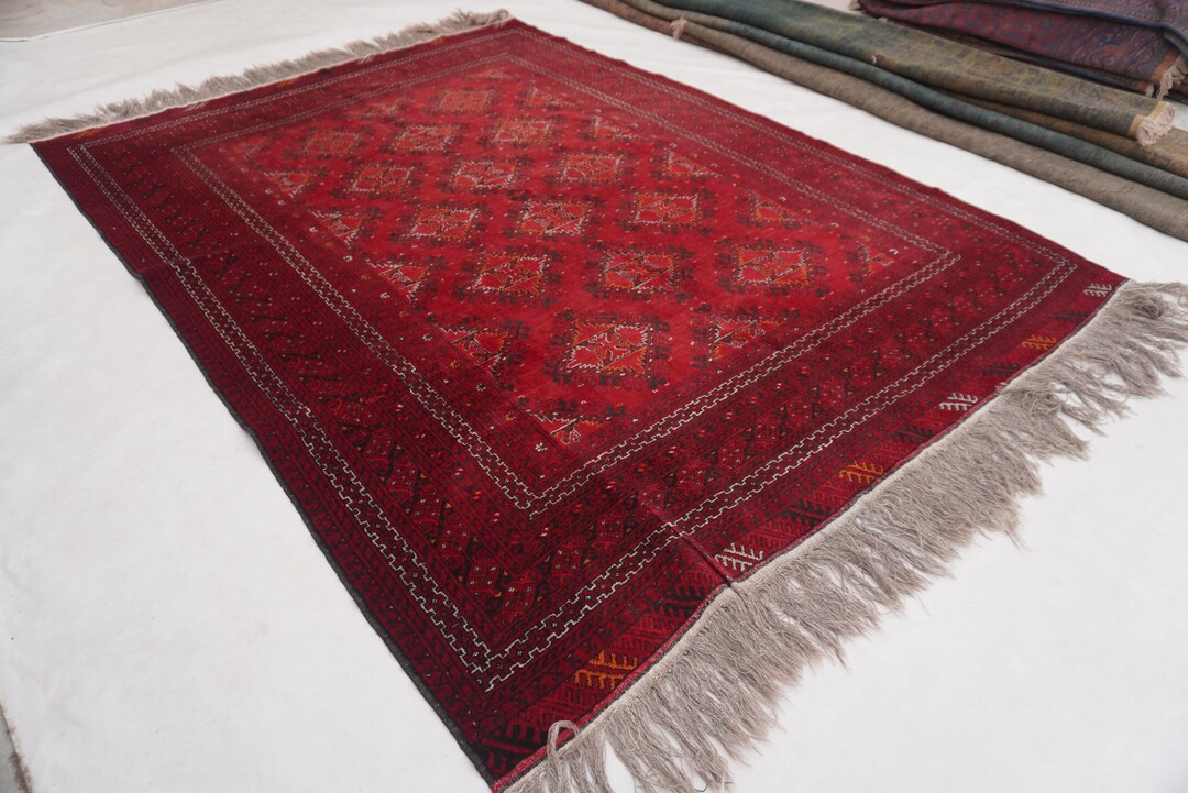 1940s Antique 7x9 Low Pile Fine Area Rug, Afghan Handmade Wool Rug ...