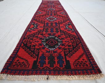 1950年代アンティークアフガンラグ 5x10幅ランナーラグ/トルクメン