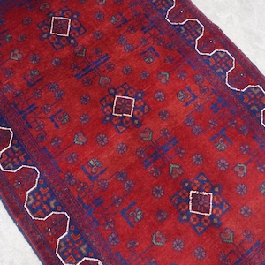 Red Small Rug 2&#39;9x4&#39;4 ft Afghan Khal Mohammadi Bukhara Rug, Handmade rug, Oriental rug, High Pile Wool rug, Turkmen Area rug, Kitchen Carpet