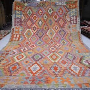 7x10 Afghan Kilim Rug, Handmade Wool Rug, Flatweave Kilim Rug Geometric Maimana Kilim Rug, Tribal Rug, Turkmen Rug Oriental rug, Bedroom Rug