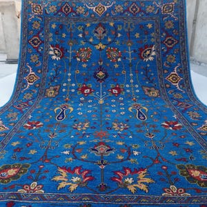 7x10 Blue Bijdar Rug, Top Quality Afghan Handmade Wool Rug, Floral design Oushak Art Rug, Oriental Rug, Turkmen Modern Rug, Living Room Rug