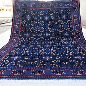 7x10 Navy Bukhara Rug, Handmade Turkmen Tribal Rug, Soft Fine Wool Rug, Oriental Area Rug, Living Room Carpet, Bedroom Rug, Dining Table Rug