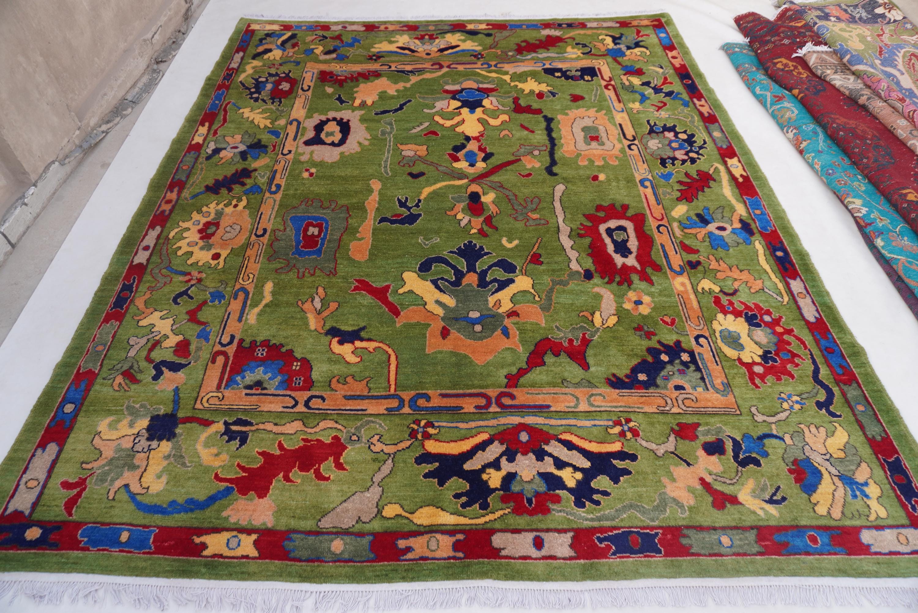 8x10 Rich Green Rug 250x300 Cm Turkish Oushak Area Rug, Handmade