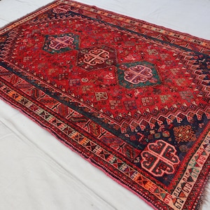 Caucasian Antique Turkmen Tribal Rug 5x9 Collectors Piece Red Vintage Fine Pile Geometric Afghan Rug, Oriental Area Rug Bedroom, Living Room