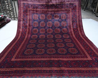 5x7 ft Afghan Rug, Vintage rug, Hand Knotted Sarique Rug, Oriental Turkmen Tribal Rug, Dark Blue Red Rug, Living room Rug, Boho Bohemian Rug