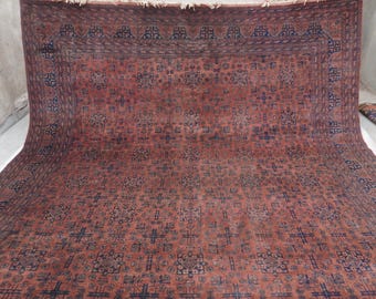 10x13 Large 1960s Antique Afghan Tekke Bukhara Rug, Handmade Wool Rug, Soft Pile Fine Area rug Terracotta Rug, Turkmen Tribal Rug 9'10x13'3"