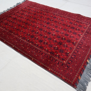 Vintage Rug, Afghan Rug 3&#39;5x5 ft Turkmen Bashiri Rug, Handmade Wool Rug, Antique Red Rug, Oriental Rug, Bedroom Rug, Office Rug, Kitchen Rug