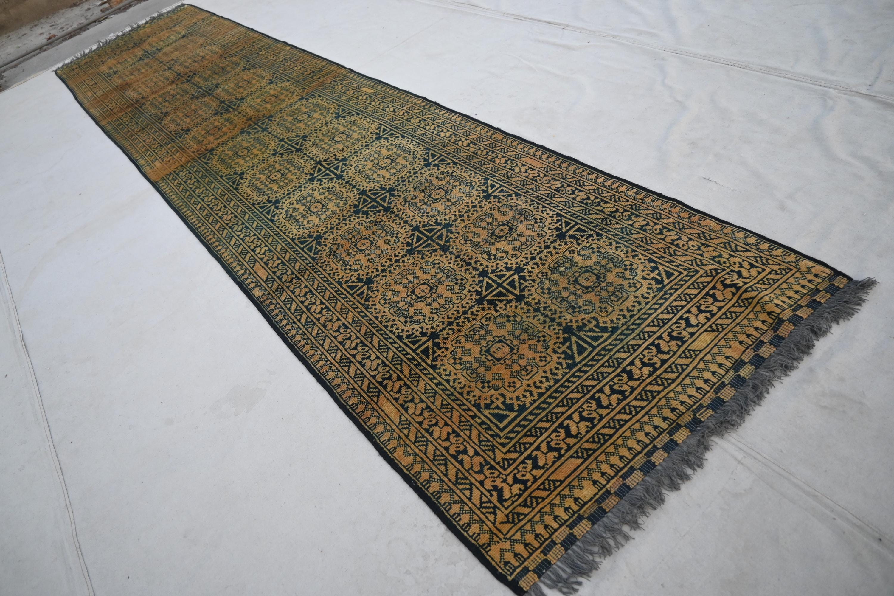 Terracotta 1920s Antique Rug 3x13 Hand Knotted Rug Tekke Ersari